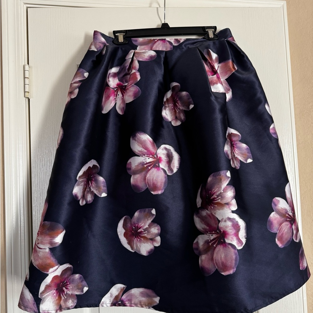 Floral A-Line Skirt - Navy and Pink